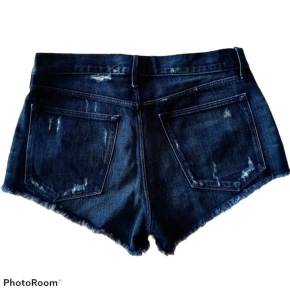 NEW 3X1 Women's Raw Hem  Distressed Dark Blue Jean Shorts Size 28 New - Picture 7 of 14